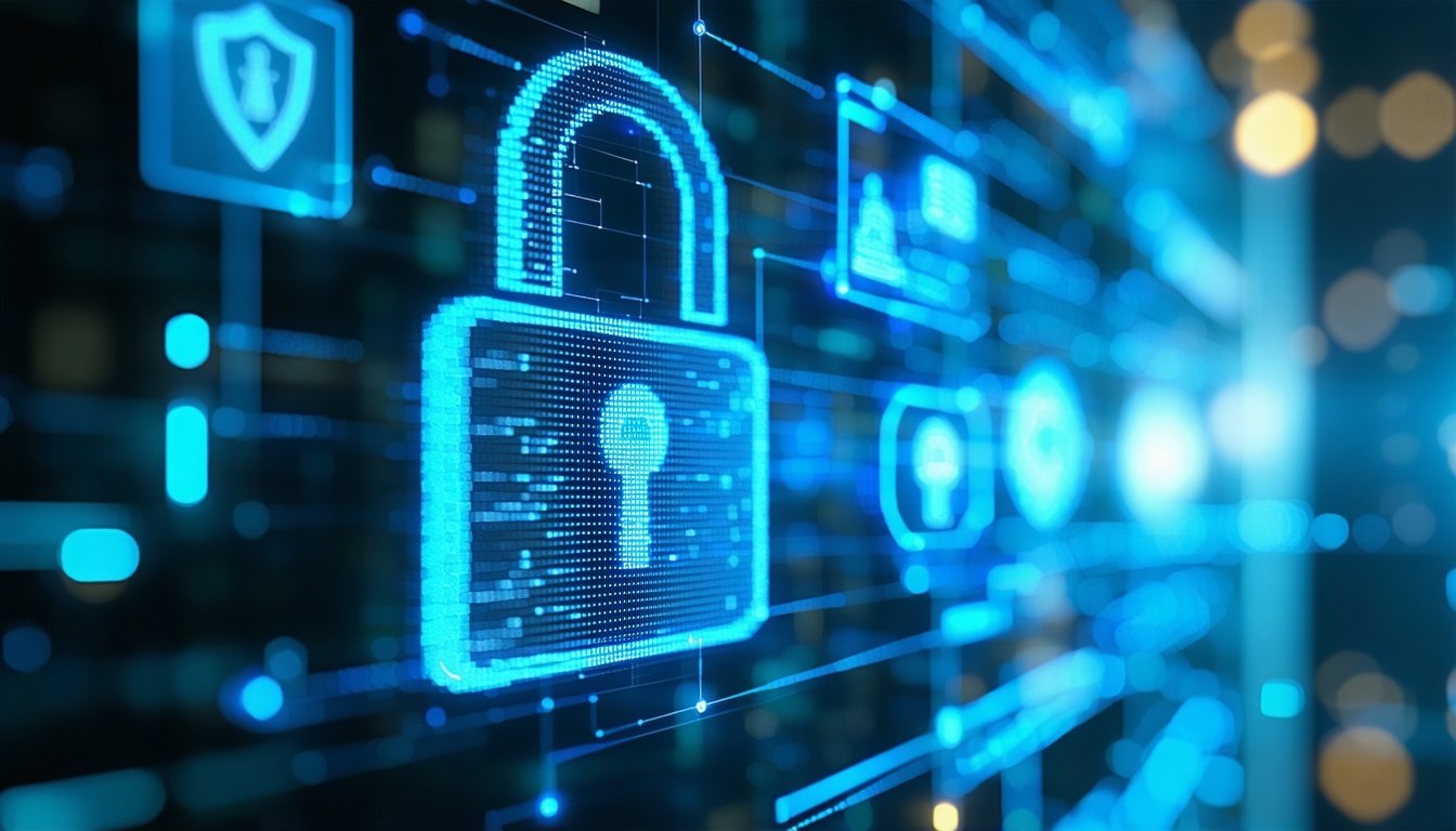 Cyber image with padlock in 3D