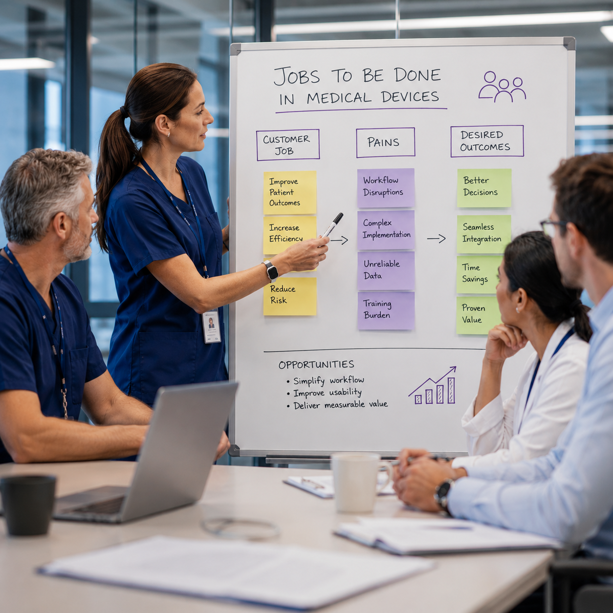 unmet need analysis medical devices analysts around a whiteboard