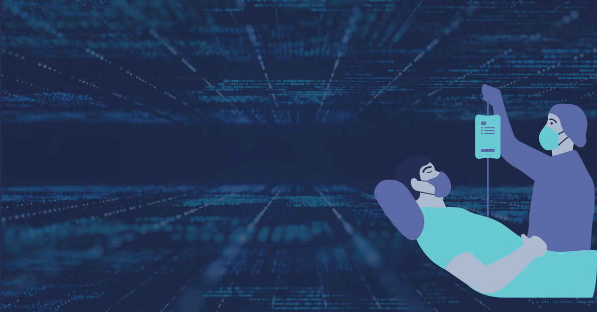 Big data image with nurse tending to patient's wound animation in the bottom corner